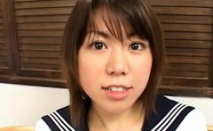 Ai Kazumi in school uniform sucks cock and gets banana in