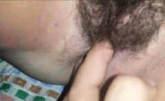 He fingers Hairy Teen vagina until she cums