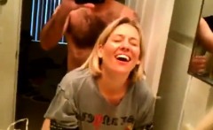 blonde wife getting anal inside the toilet