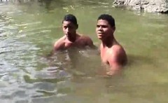 Latin twink studs get horny splashing in the river