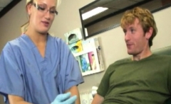 Gloved Doctor Wanks Patient Till Big Cumload
