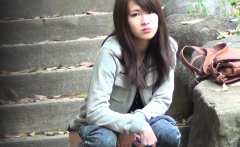 Asian Whore In High Heels Pees Behind Car