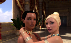 Lesbian futanari threesome adventure animation in Egypt