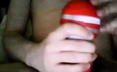 Bi 18 yr old stroking his virgin cock with my new Tenga cup.