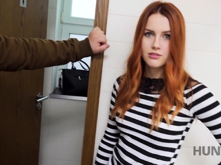 HUNT4K. Hunter fucks gorgeous redhead in the public restroom