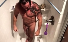 Guys fuck in the shower after gym