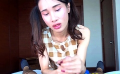 Sweet handjob from teen ladyboy