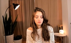 Cute curly brunette solo webcam masturbation
