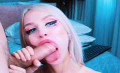 Horny Blonde Wildly Gives Her Lover a Blowjob