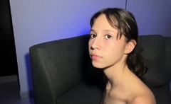 Cute teen brunette get facial after hard doggy pounding live