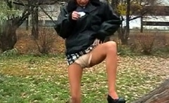 Brunette Flashing Her Titties And Pussy Outdoors In Public