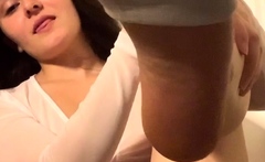 Hot brunette foot fetish play