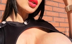 Busty brunette babe tease you with her big boobs