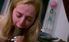 Big tit blonde gives blowjob to big cock