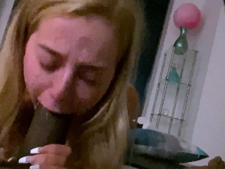 Big tit blonde gives blowjob to big cock