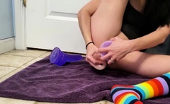 Tiny Milf Squirts Hard with Bad Dragon Dildos