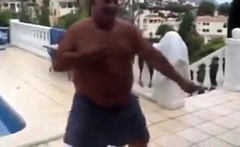 Fat Latin Daddy Strips Outdoors With His Bear
